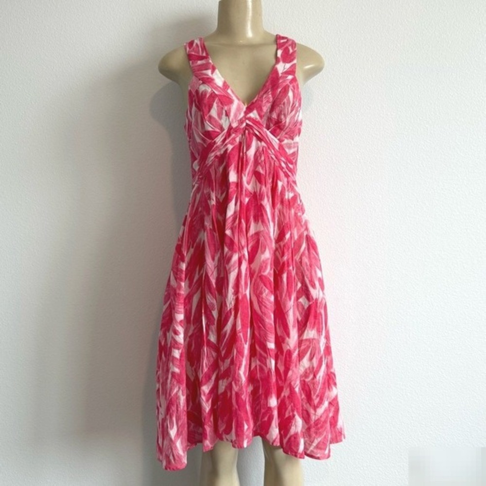 Anthropologie Postmark Dress 00 Pink Abstract Summer Boho Midi Criss Cross Back